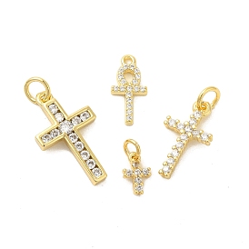 Cross Shape Rack Plating Brass Micro Pave Cubic Zirconia Pendants Charms, Long-Lasting Plated, Lead Free & Cadmium Free