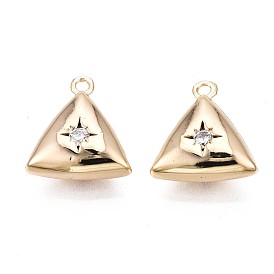 Brass Micro Pave Clear Cubic Zirconia Charms, Triangle with Star
