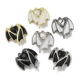 Rack Plating Alloy Enamel Pendants, with Rhinestone, Cadmium Free & Nickel Free & Lead Free, Wing & Heart