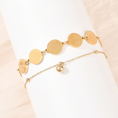 Плоские круглые 304 цепочки из нержавеющей стали, двухслойные браслеты на лодыжку, браслеты-талисманы для женщин, ионное покрытие (ip), долговечный