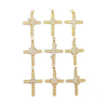 Латунные микропаве прозрачные подвески с фианитом, без кадмия, без никеля и без свинца, реальный 18 k позолоченный, крестик