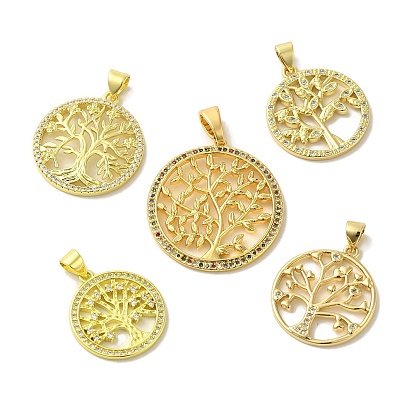 Латунные микро проложить кубического циркония подвески, без кадмия, без никеля и без свинца, круглый с деревом жизни