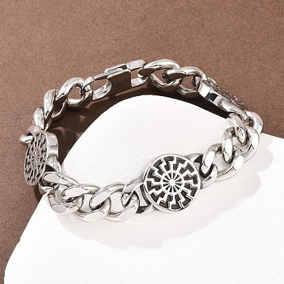 304 браслеты из нержавеющей стали с плоскими круглыми браслетами в виде символа солнца, кубинские браслеты с цепочкой ссылок