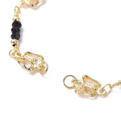 Fabrication de bracelets de chaînes de perles en laiton faites à la main, avec lien papillon en verre & perles à facettes, fermoir, convient aux breloques de connecteur