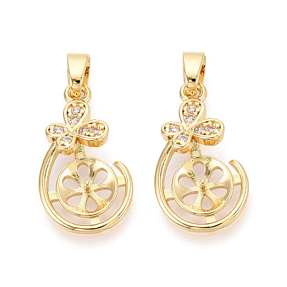 Латунные микро-паве прозрачные кубические цирконии европейские подвески-шармы, привязка поручительств, бабочка, за половину пробурено бисера