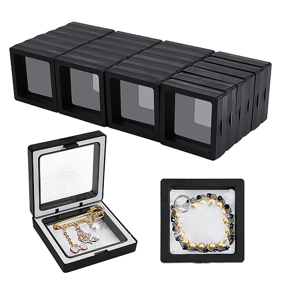 Square Transparent PE Thin Film Suspension Jewelry Display Boxes, Floating Frame Displays, for Ring Necklace Bracelet Earring Storage