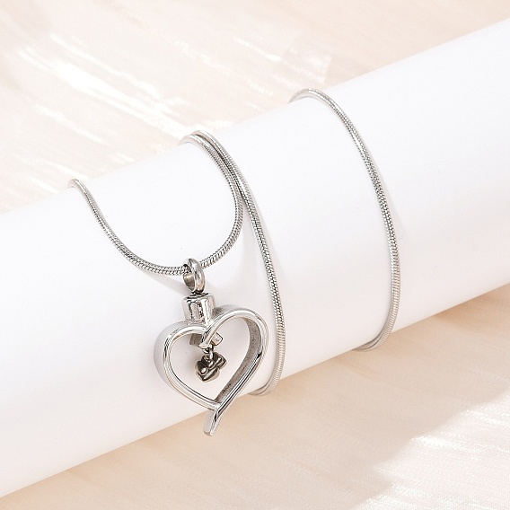 304 подвеска в виде сердца из нержавеющей стали с отпечатком лапы, урна для праха домашних животных, ожерелья, не тускнеет