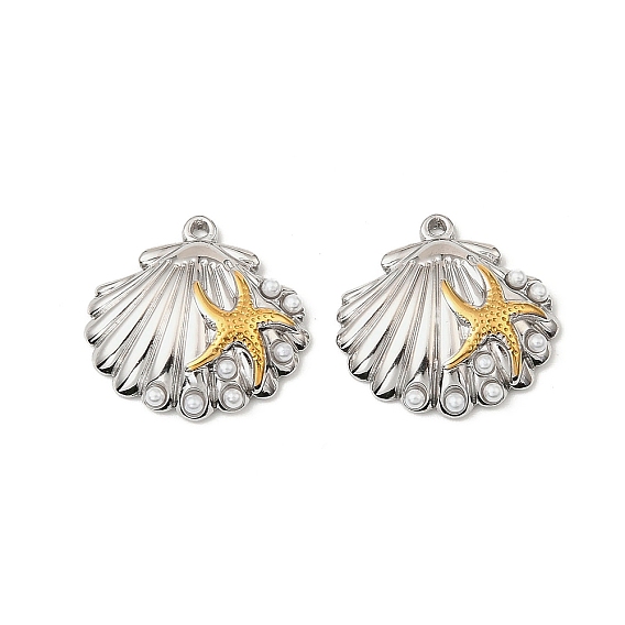 304 подвески из нержавеющей стали, в форме раковины с морской звездой, с пластиковой жемчужиной, без свинца и без кадмия