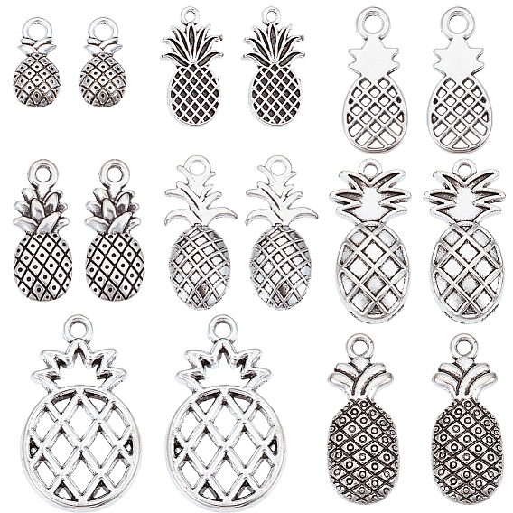 80 шт 8 стили сплава подвески в тибетском стиле, без кадмия и без свинца, ананас