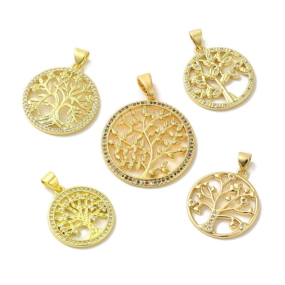Латунные микро проложить кубического циркония подвески, без кадмия, без никеля и без свинца, круглый с деревом жизни