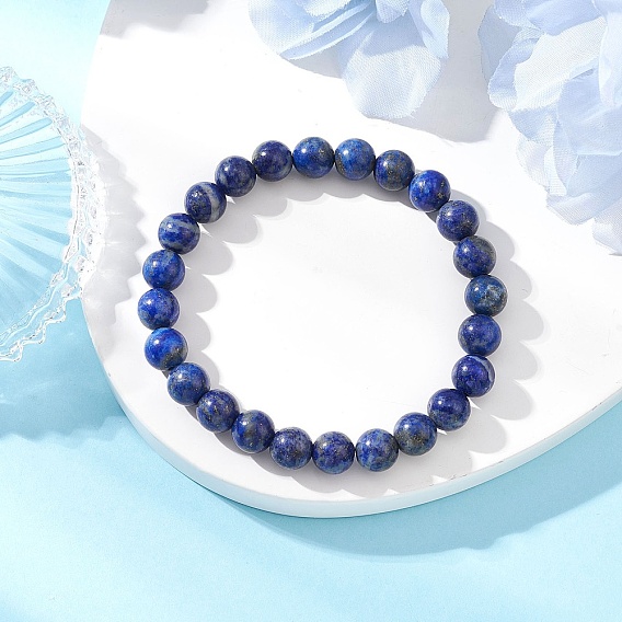 Природные лазурит бисером браслеты, круглые, с корейскими эластичная нить кристаллов