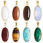 8 pièces 8 styles opale, malachite synthétique, turquoise et pierre de soleil, Pendentifs en jade blanc naturel, cornaline, œil de tigre et agate grise, breloques ovales avec montures en laiton, or