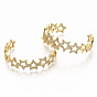 Brass Micro Pave Clear Cubic Zirconia Cuff Bangles, Nickel Free, Star