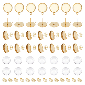 30 шт. 304 плоские круглые серьги-гвоздики из нержавеющей стали, с горизонтальными петлями и ушными гайками 30шт., с 30 стеклянными кабошонами