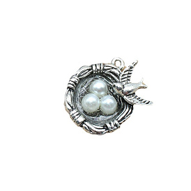 Сплавочные подвески тибетского стиля, Птичье гнездо, с пластиковой жемчужины