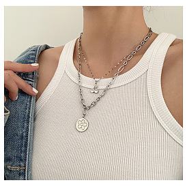Double Layer Titanium Steel Necklace for Women - Luxe Hip Hop Collarbone Chain that Won't Fade