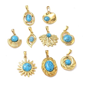 304 нержавеющая сталь с подвесками из синтетической бирюзы, золотые