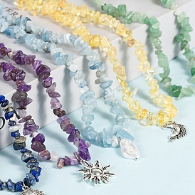 Natural Gemstone Necklaces, with Alloy Charms