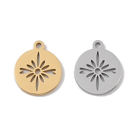 304 Stainless Steel Pendants, Laser Cut, Flat Round with Fireworks Charm