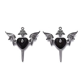 Подвески из сплава эмали и стразов, крыло и сердце, металлический черный 
