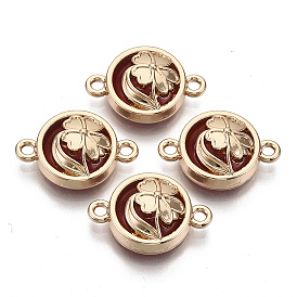 Glass Links Connectors, with Light Gold Plated Alloy Findings, Flat Round with Clover