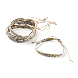 Unisex Adjustable Braided Bead Bracelets, with Stainless Steel Beads