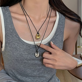 Минималистичные подвески-капли из нержавеющей стали с черным шнуром из искусственной кожи для женщин