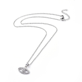 304 Stainless Steel Chain Necklaces, with Brass Micro Pave Cubic Zirconia Pendants, Horse Eye