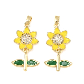 Латунные микропаве прозрачные подвески с фианитом, с эмалью, прелести подсолнуха, долговечный, стойки покрытие, без свинца и без кадмия