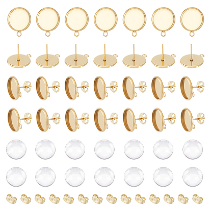 30 шт. 304 плоские круглые серьги-гвоздики из нержавеющей стали, с горизонтальными петлями и ушными гайками 30шт., с 30 стеклянными кабошонами