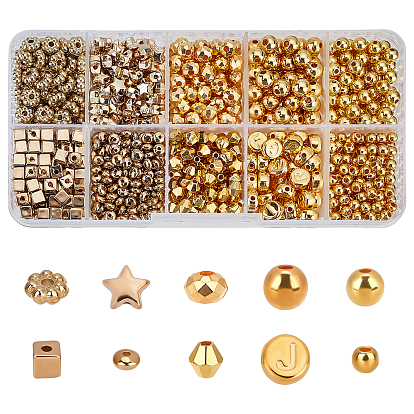1240Pcs 10 Style CCB Plastic Beads, Faceted, Round & Rondelle & Abacus & Bicone & Cube & Star & Flower