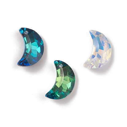 Electroplate Transparent Glass Pendants, Back Plated, Faceted, Crescent Moon Charms