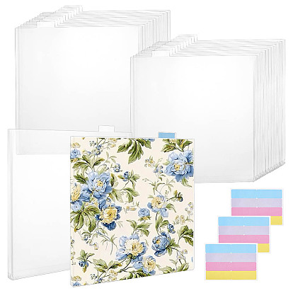 24шт. прямоугольные прозрачные пластиковые карманы для документов из полипропилена, для школьного домашнего офиса, с 24шт. самоклеящихся бумажных наклеек