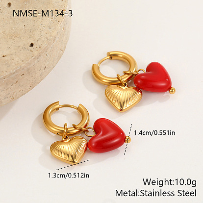 Серьги-кольца в форме сердца 304 из нержавеющей стали и смолы, золотые