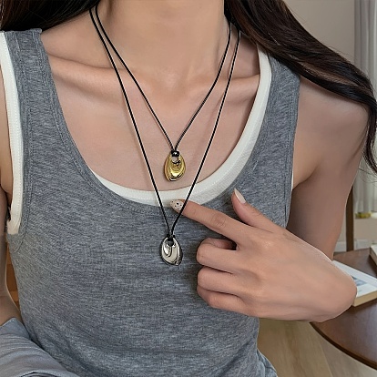 Минималистичные подвески-капли из нержавеющей стали с черным шнуром из искусственной кожи для женщин