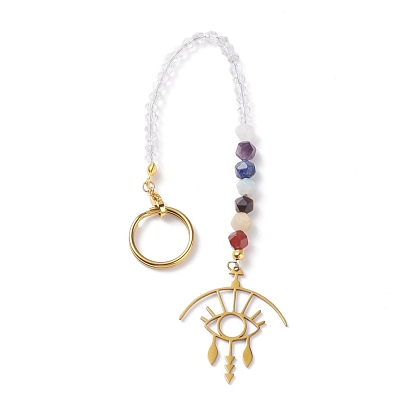 201 & 304 Stainless Steel Chakra Theme Eye Pendant Decorates, with Natural Gemstone, Glass Beads and Brass & Iron Findings