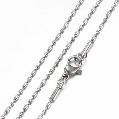 304 Stainless Steel Oval & Disc Beaded Necklace with Lobster Claw Clasps for Men Wome