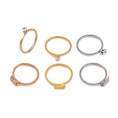 Набор колец из нержавеющей стали с вакуумным PVD-покрытием в виде бантика для женщин, Кольцо-солитер с кубическим цирконием