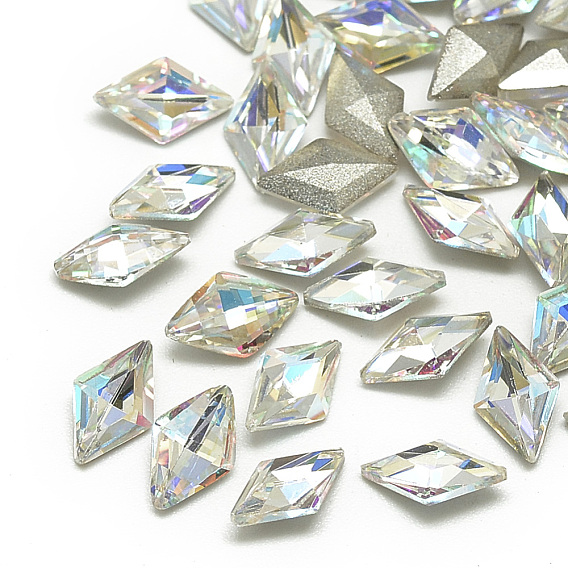DIY Pointed Back K9 Glass Rhinestone Cabochons, Random Color Back Plated, Faceted, Rhombus
