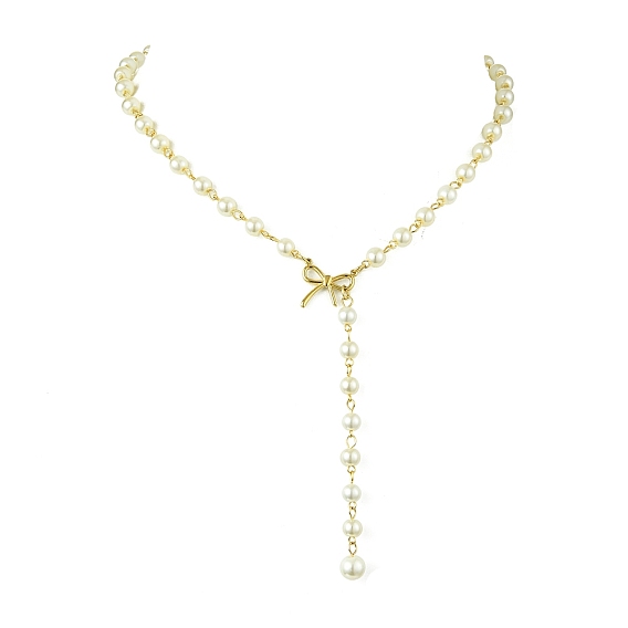 304 ожерелье из нержавеющей стали с подвесками, стеклянный искусственный жемчуг для женщин, бантом