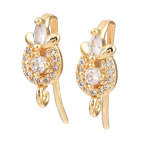 Овальные крючки для сережек из латуни с микропаве из прозрачных кубических цирконий, долговечный, без никеля , с петлей