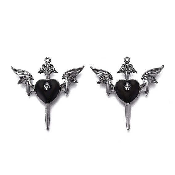 Подвески из сплава эмали и стразов, крыло и сердце, металлический черный 
