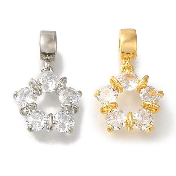 Стеллажное покрытие латунь проложить прозрачный кубический цирконий европейские подвески с подвесками, подвески в виде цветов с большими отверстиями, без свинца и без кадмия, долговечный