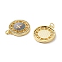 Brass Micro Pave Cubic Zirconia Pendants, with Shell, Long Lasting Plated. Cadmium Free & Lead Free, Flat Round