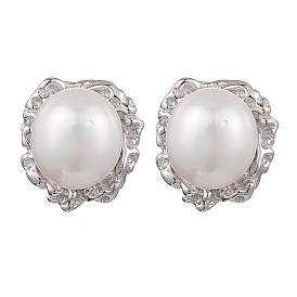 Natural Pearl Ear Studs, with Sterling Silver Findings, Round