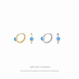 Blue Australian Opal Silver Earrings: Chic and Versatile Ear Hoops for Women