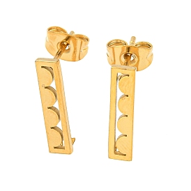 Ion Plating(IP) 304 Stainless Steel Stud Earring Findings, with Vertical Loop, Rectangle with Half Round