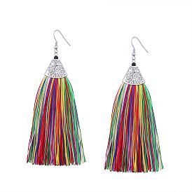 Dangling Tassel Earrings, with Alloy Finding, Antique Silver