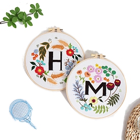 DIY Flower Pattern Embroidery Kits for Starter, Including Printed Fabric, Embroidery Thread & Needles, Embroidery Hoops, Instruction