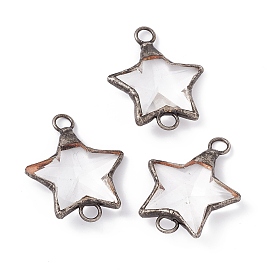 Clear Glass Connector Charms, Star Links, with Rack Plating Brass Findings, Cadmium Free & Lead Free
